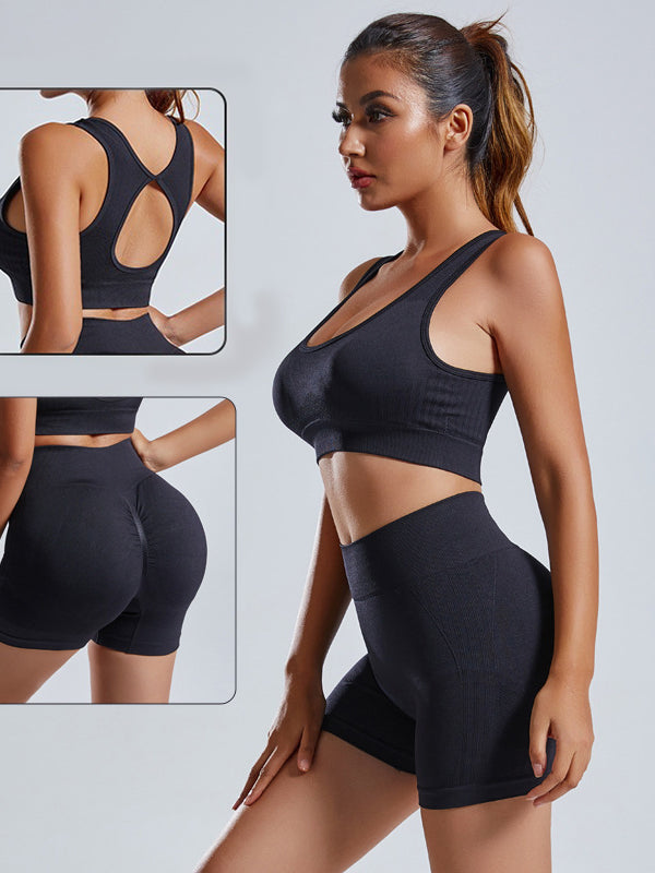 2pcs Yoga Set Women's Vest And Shorts Tracksuit Seamless Workout Sportswear Gym Clothing High Waist Leggings Fitness Sports Suits