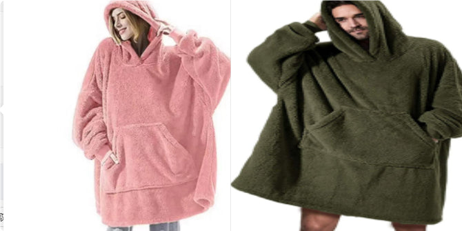 Hoodie Sweatshirt With Big Pocket Tops Sweater Comfortable Loose Double-Sided Fleece Thicker Wearable Blanket